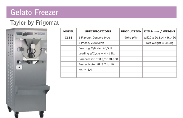 Taylor Batch Freezer C116 - Add Artisan Gelato To Your Menu!